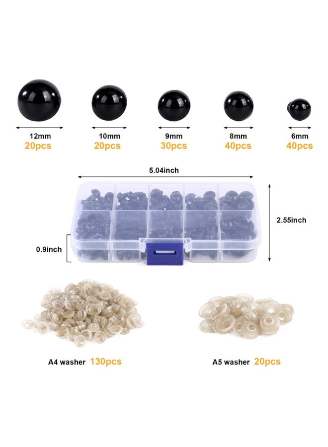 دايتويز عيون أمان 150 قطعة من عيون الأمان البلاستيكية 6-12 مم مع غسالات عيون حرفية لمشاريع الكروشيه للحيوانات المحشوة ودمى الدببة وحرف يدوية وصنع ديكورات الحفلات - Image 2